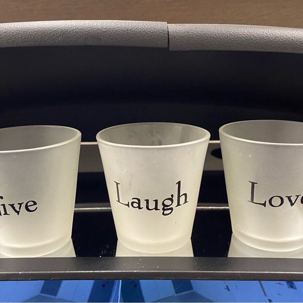 Set of Frosted Glass Candle Holders with Inspirational Words